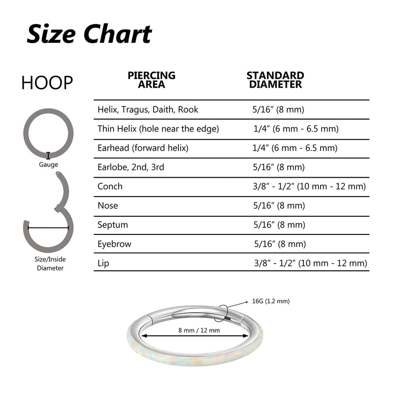 [Australia] - MIFANS Nose Rings Hoop Cartilage Earrings, 316L Surgical Stainless Steel Hinged Segment Ring Hoop Helix Earrings Clear CZ Paved 16 Gauge, Diameter 8mm 10mm Body Piercing Jewelry for Women Men A-Gold+Blue Opal 16g 10mm 
