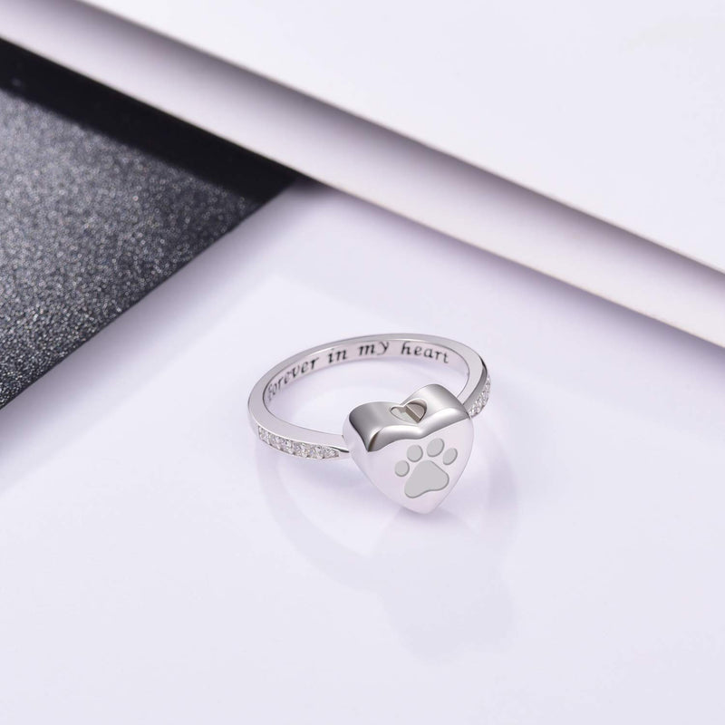 [Australia] - Dog Ashes Ring Sterling Silver Keepsake Memorial Cremation Tiny Jewelry Forever in My Heart Paw Print Urn Ring for Pet 's Ashes 8 