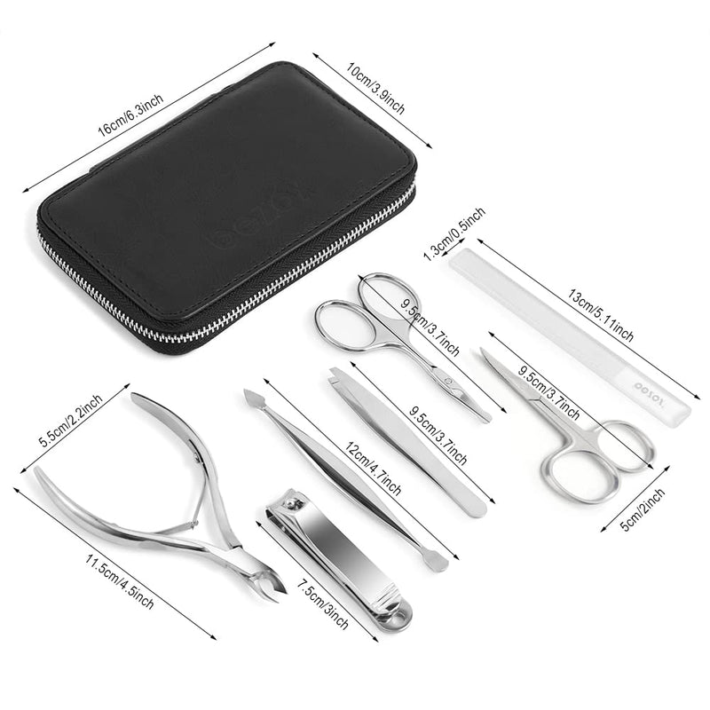 [Australia] - BEZOX Nail Clippers Manicure Pedicure Kit - Professional Personal Care Tools Set - 7 in 1 Stainless Steel Nail Trimming and Facial Hair Grooming Tools for Women & Men Set of 7 