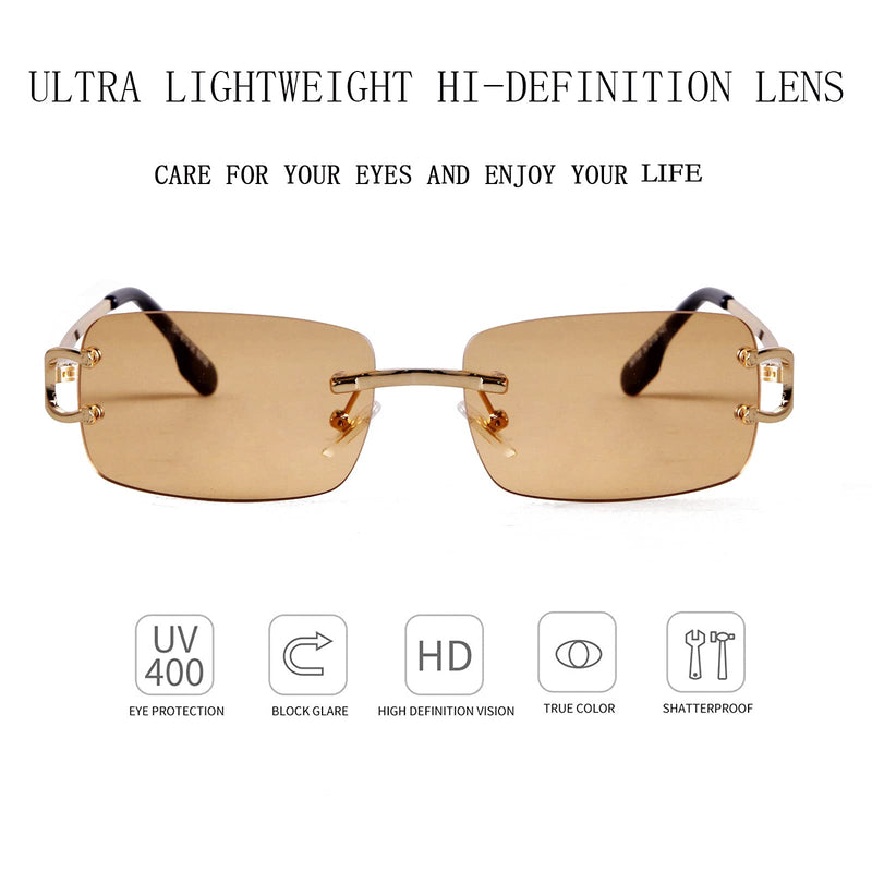 [Australia] - Small Rectangle Sunglasses for Women Men Rimless Sunglasses Ultralight 90s Glasses Champagne 