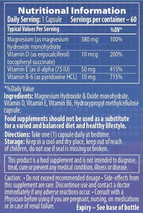 [Australia] - High Absorption Magnesium for Leg Cramps, with B6, D& E, Clinically Tested. 380mg Magnesium Oxide Monohydrate Per Capsule, 60 Servings No Artificial Colors No Stearates, Gluten Free… (60) 60 Count (Pack of 1) 