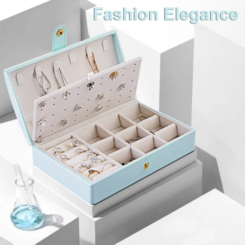 [Australia] - Travel Jewelry Organizer Box for Women LATIT PU Leather Jewelry Case Small Jewelry Storage Box Jewelry Display Holder for Rings, Earrings, Necklaces, Gift,6.7’’x3.7’’x2.36’’-Light blue Light blue 