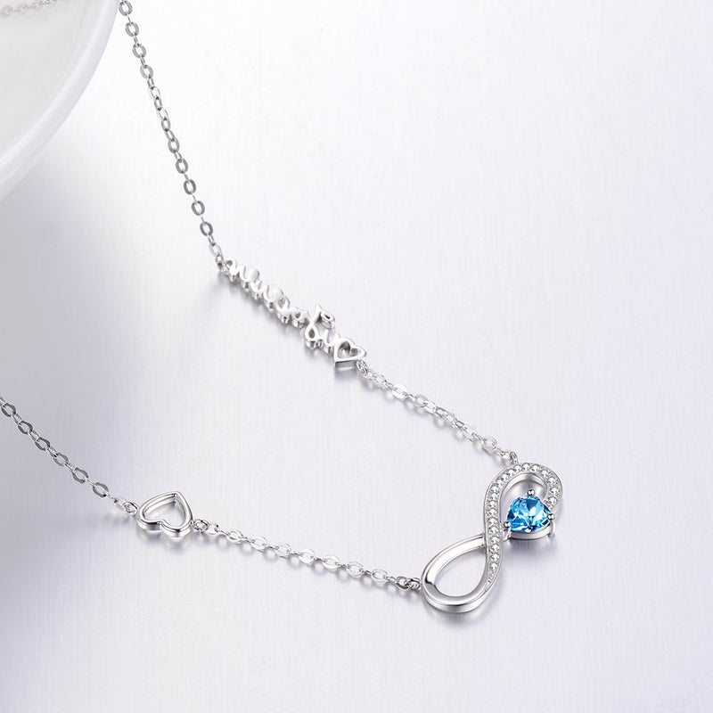 [Australia] - Birthday Gifts Blue Aquamarine Necklace for Women Teen Girls Love You Forever Jewelry for Wife Mom Sterling Silver Love Infinity Heart Jewelry Love You Forever Aquamarine Infinity Heart Jewelry 