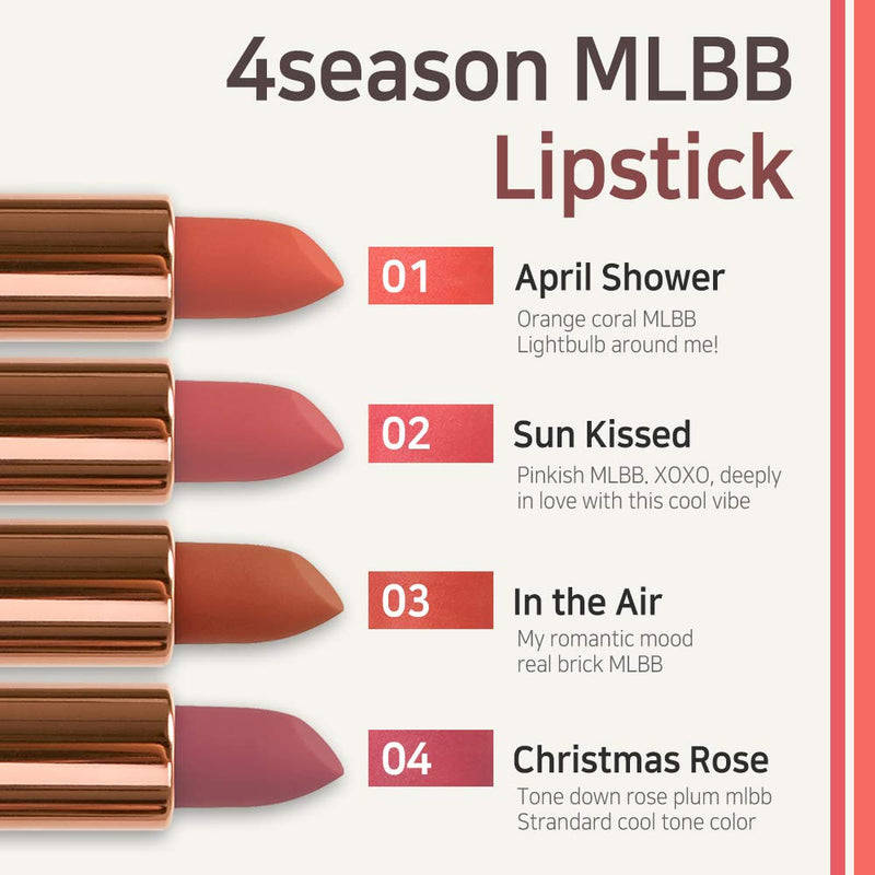 [Australia] - Peach C 4Season MLBB Korean Lipstick – Semi-Matte Lipstick – Silky Finish and Moisturizing Effect – Lightweight and Rich Velvet Texture – Highly-Pigmented Lip Sticks – Long-Lasting Effect (April Shower) April Shower 