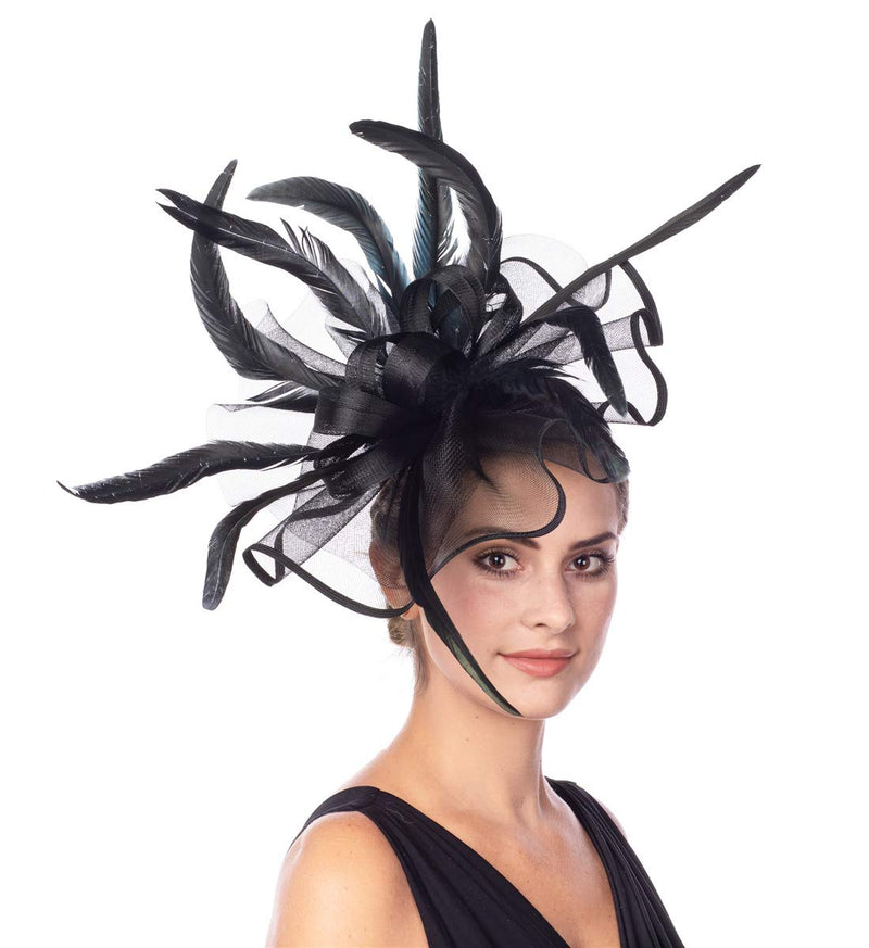 [Australia] - Lucky Leaf Girl Lady Hat Headwear Organza Church Feather Clip Fascinators Hat Wedding Party Kentucky Derby Cap for Women 5-black 