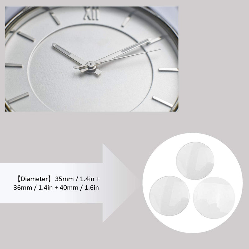 [Australia] - 3pcs Single Dome Watch Glass Part,35/36/40mm,Replacement Round Transparent Watch Glass,Super Clear Lens,for Watchmakers and Watch Repairing Workers Protector 35mm 36mm 40mm watch part Tool Kit 