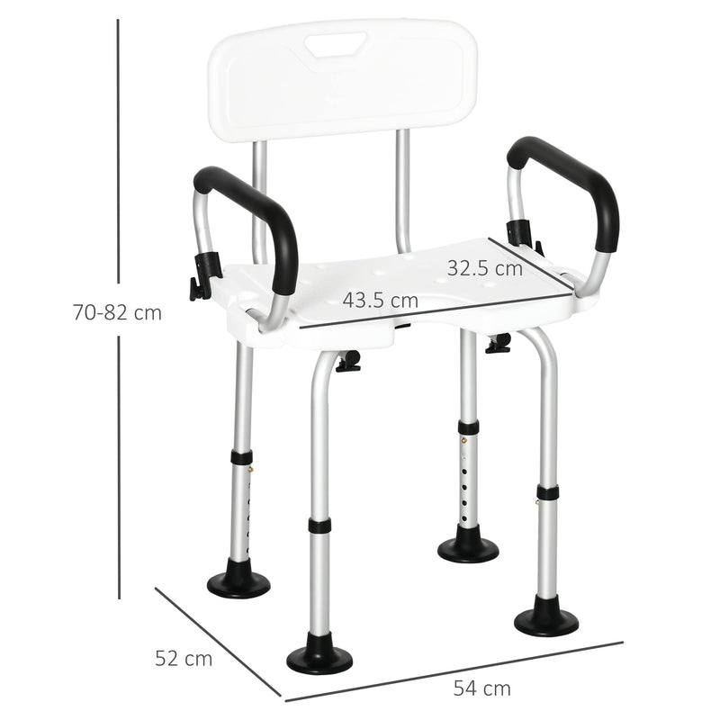 [Australia] - HOMCOM Shower Chair for the Elderly and Disabled, Height Adjustable Shower Stool with Back and Flipped Padded Arms, Suction Foot Pads, White 