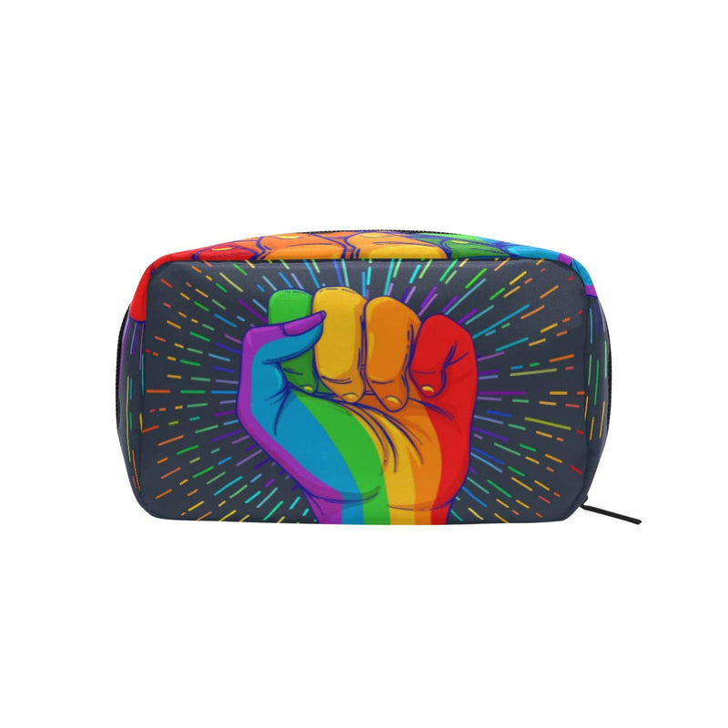 [Australia] - Rainbow Colored Hand with Fist Raised Up Gay Pride Small Makeup Bags Cute Mini Cosmetic Case Organizer Travel Accessories Toiletry Cosmetic Bag Zipper Beauty Pouch for Women Girls Teens 