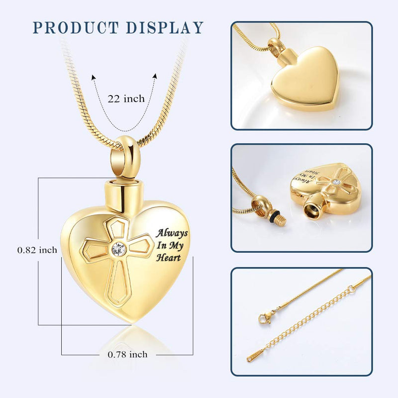 [Australia] - zeqingjw Always in My Heart Urn Necklace Cremation Jewelry for Ashes Pendants Memorial Lockets Keepsake Jewelry Gold 