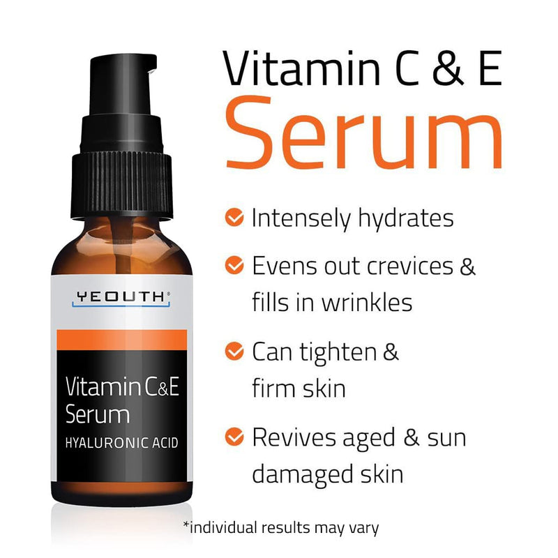 [Australia] - YEOUTH Vitamin C and E Day Serum with Hyaluronic Acid, anti aging skin care product/anti wrinkle serum will fill fine lines, even skin tone and fade age spots (1oz) 1oz 