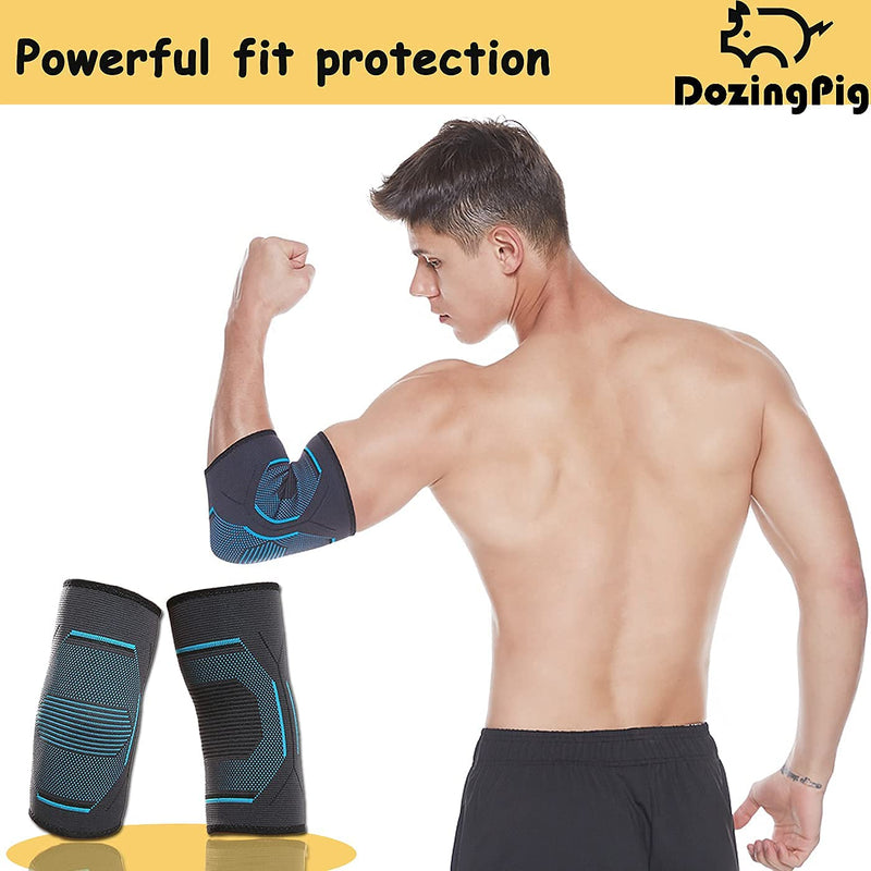 [Australia] - Elbow Compression Braces Sleeves （Pair） for Men's and Women's Tennis and Golfer's Elbow Support to Relieve Tendonitis, Arthritic Elbow Pain Blue-Black X-Large 