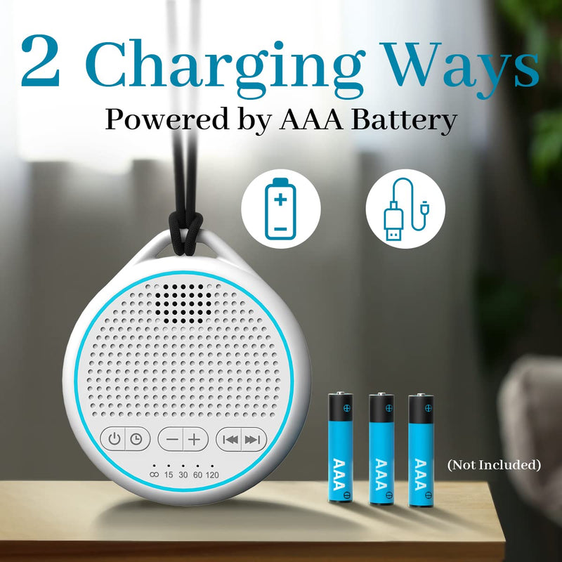 [Australia] - Fourair White Noise Sound Machine with 25 Soothing Sounds Powered by USB or Battery Portable Lanyard for Travel 32 Volume Levels 5 Timers and Memory Function for Baby Kids Adults Sleeping (White) 