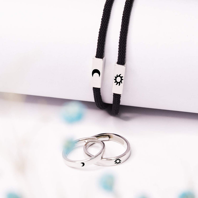 [Australia] - BUUFAN 2PCS Couple Promise Rings Set Sun and Moon High Polish Opening Rings for Lovers Best Friends 4pcs black bracelets and rings 