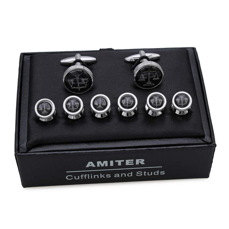 [Australia] - AMITER Mens Black Cufflinks and Studs Set for Tuxedo Dress Shirt - with a Auncel in The Black Onxy for Wedding Business Party Accessories silver 