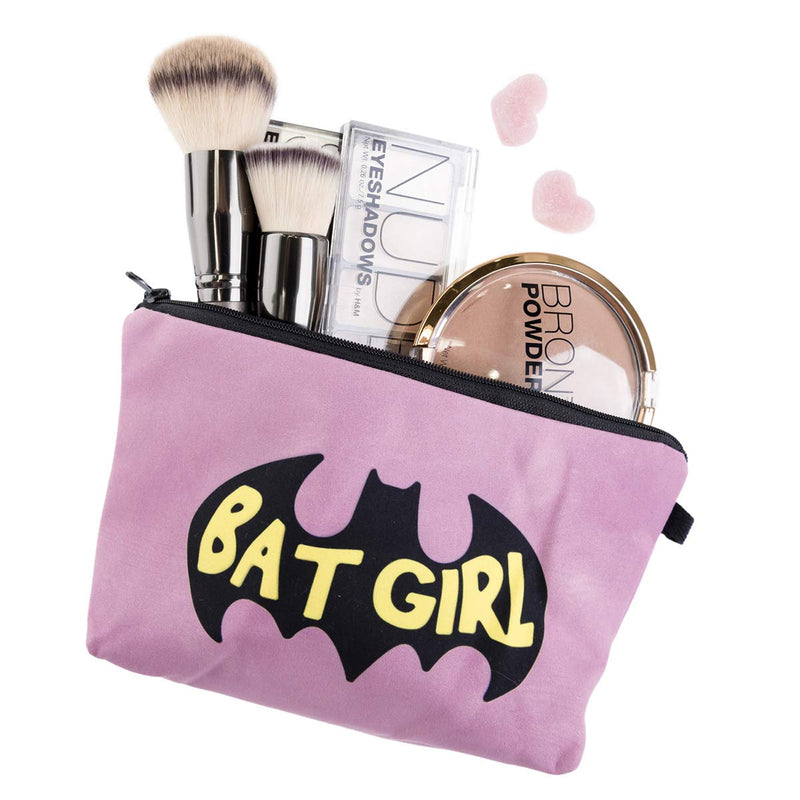 [Australia] - Makeup Printed Canvas Cosmetic Bag Travel Bag Large Capacity Print Cotton and Linen Cosmetic Pouch with Zipper for Lipstick Eyeliner Cash Cards Purse (Batgirl Pink) Batgirl Pink 