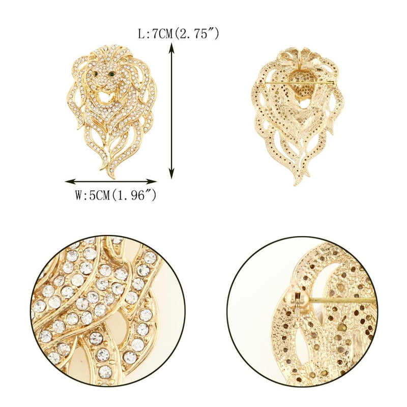[Australia] - EVER FAITH Austrian Crystal Gorgeous Animal Lion Head Brooch Clear Gold-Tone 