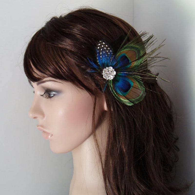 [Australia] - Song Qing Fascinator Hair Clips Peacock Feather Hair Clip Pin for Women Brides Bridesmaids Green 