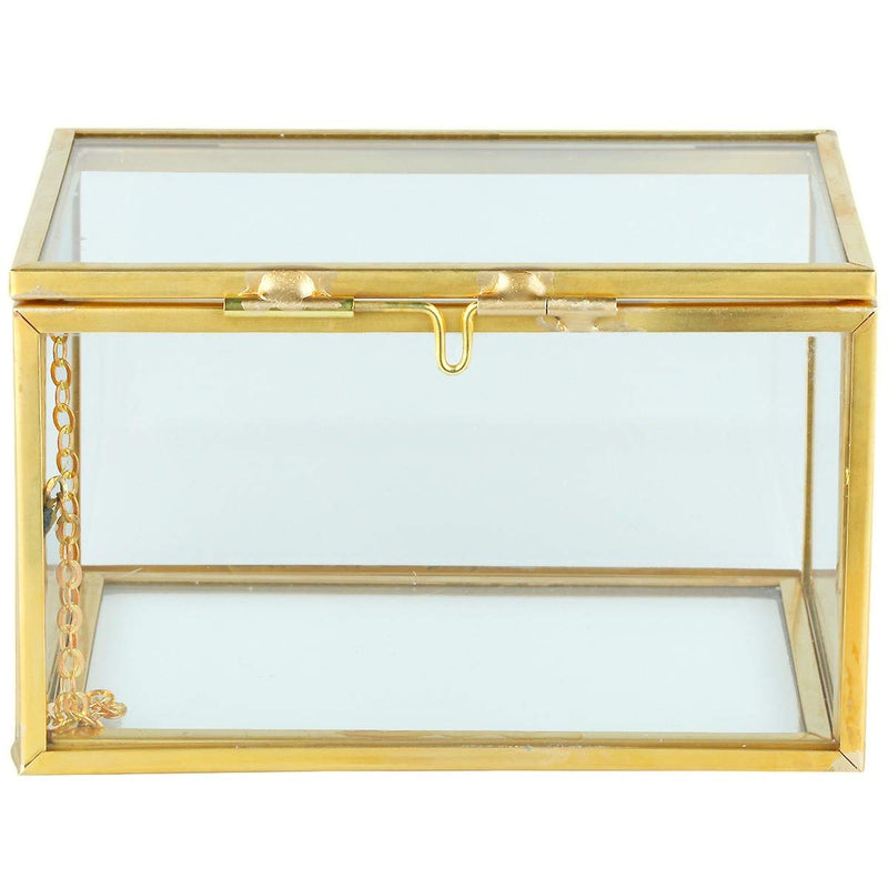 [Australia] - SUNYIK Vintage Decorative Jewelry Box for Women Men, Golden Glass Lidded Box with Natural Chip Stone Organizer Storage Trinket Display Case for Home, Amethyst Purple 