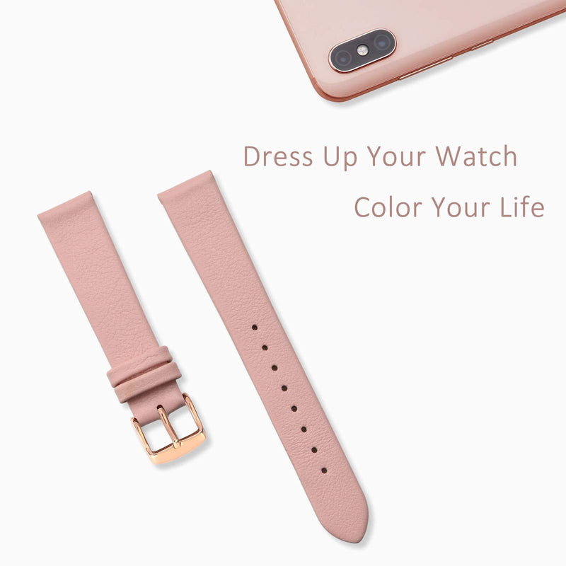 [Australia] - WOCCI Elegant Watch Straps, Genuine Leather Replacement Bands, Stainless Steel Buckle, 10mm 12mm 14mm 16mm 18mm 20mm Light Pink (Rose Gold Buckle) 