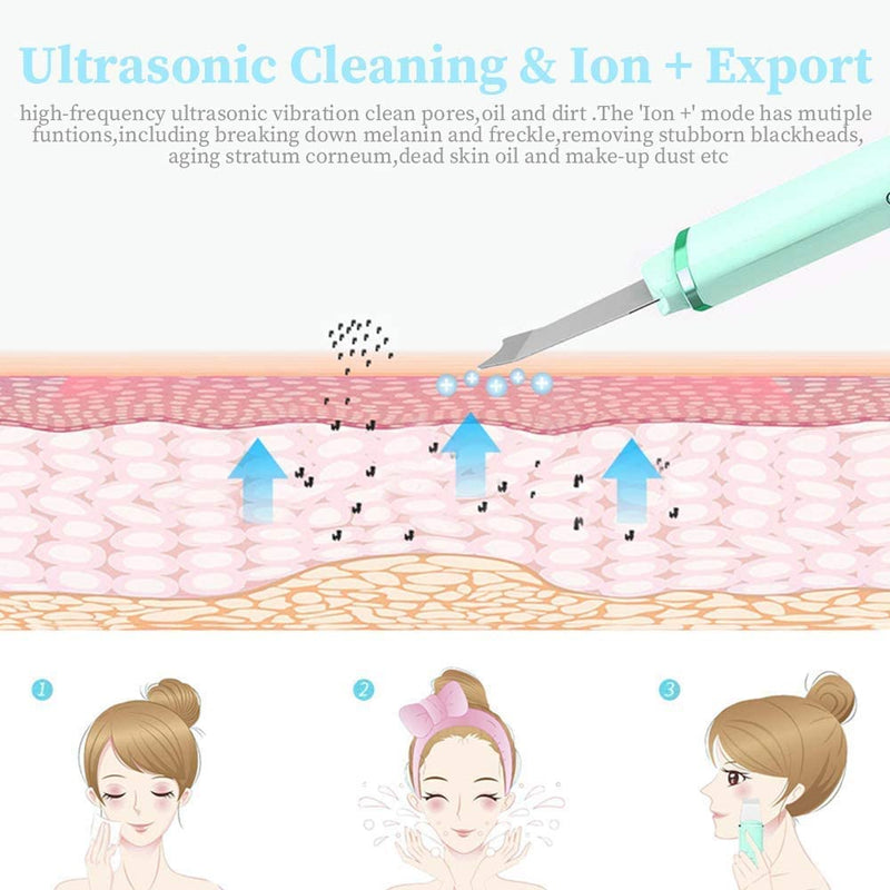 [Australia] - Face Skin Scrubber,ANLAN Electric Ultrasonic EMS Ion Face Cleanser Blackhead Remover Pores Cleaner Wrinkle Remover Comedone Extractor Skin Care Massager USB Rechargeable Beauty Tool Sky blue 