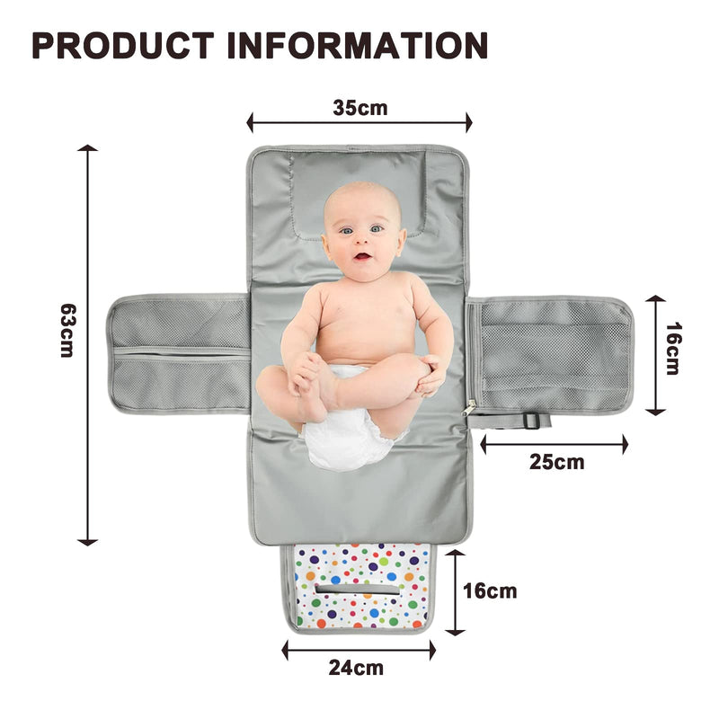 [Australia] - K&S_London Baby Changing Mat Newborn Essentials Baby Mat with Soft Head Cushion, Nappy and Wipe Pocket Waterproof, White Multicolour 