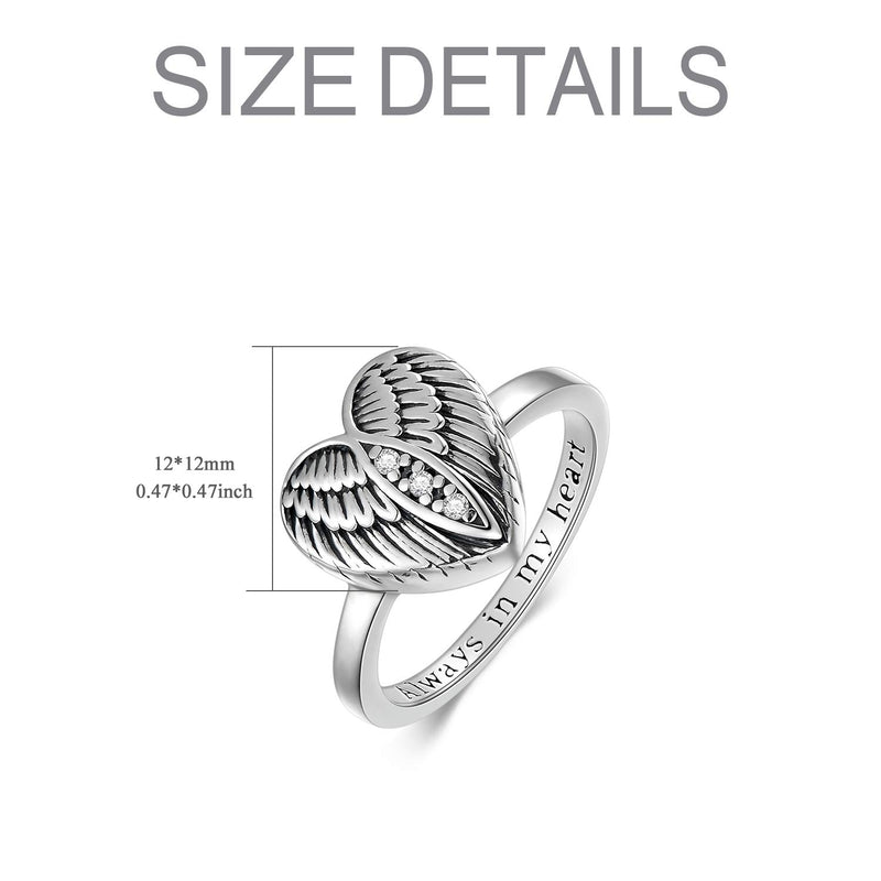 [Australia] - 925 Sterling Silver Angel Wing Heart Ring for Ashes Cremation Urn Ring for Women Men Family Friends Size 7 