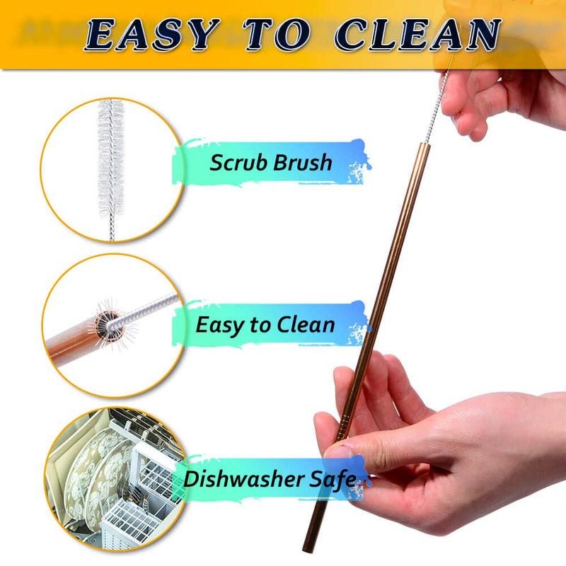 [Australia] - Set of 8 Reusable Metal Straws and Cleaner, 8.5'' Coloured Stainless Steel Straws Reusable, (4 Straight + 4 Bent + 2 Brushes Reusable Straws Drinking) by AniSqui 