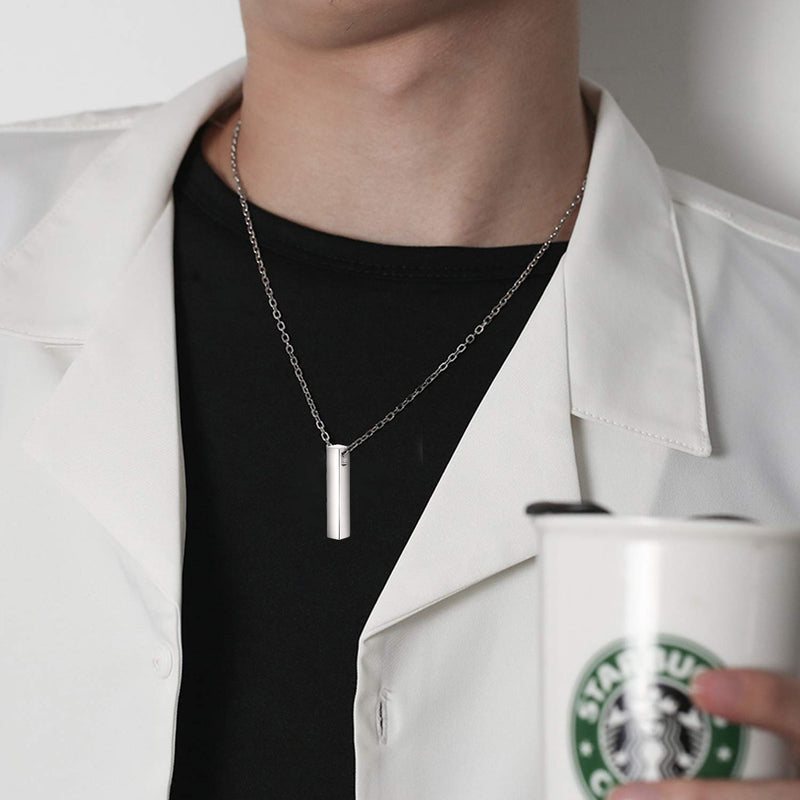 [Australia] - S925 Sterling Silver 3D Vertical Bar Urn Necklace for Ashes Simple Bar Urn Pendant Memorial -Ashes Keepsake Cremation Necklace Jewelry pendant without words 