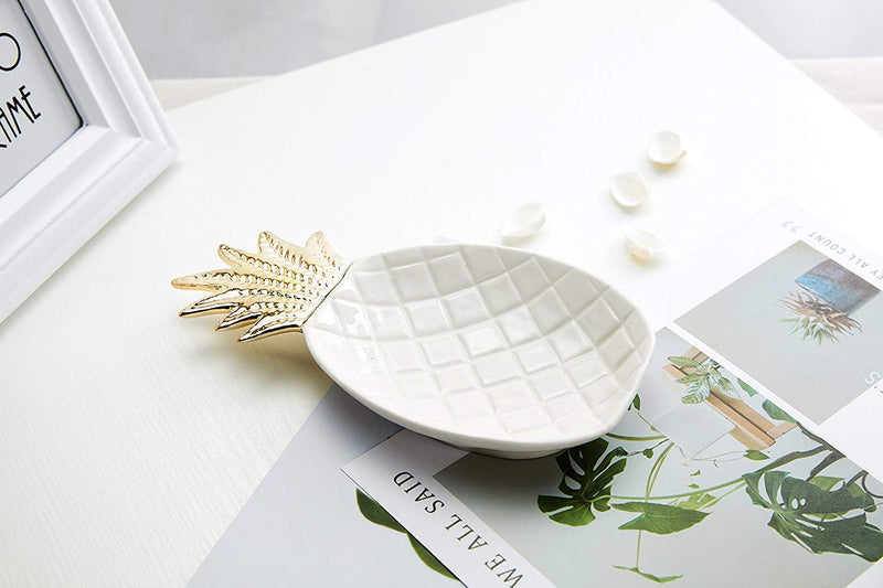[Australia] - Jojuno Pineapple Ceramic Plate Jewelry Tray Jewelry Ring Holder Dish Organizer for Keys Phone Jewelry Dessert Plate Gold Pineapple 