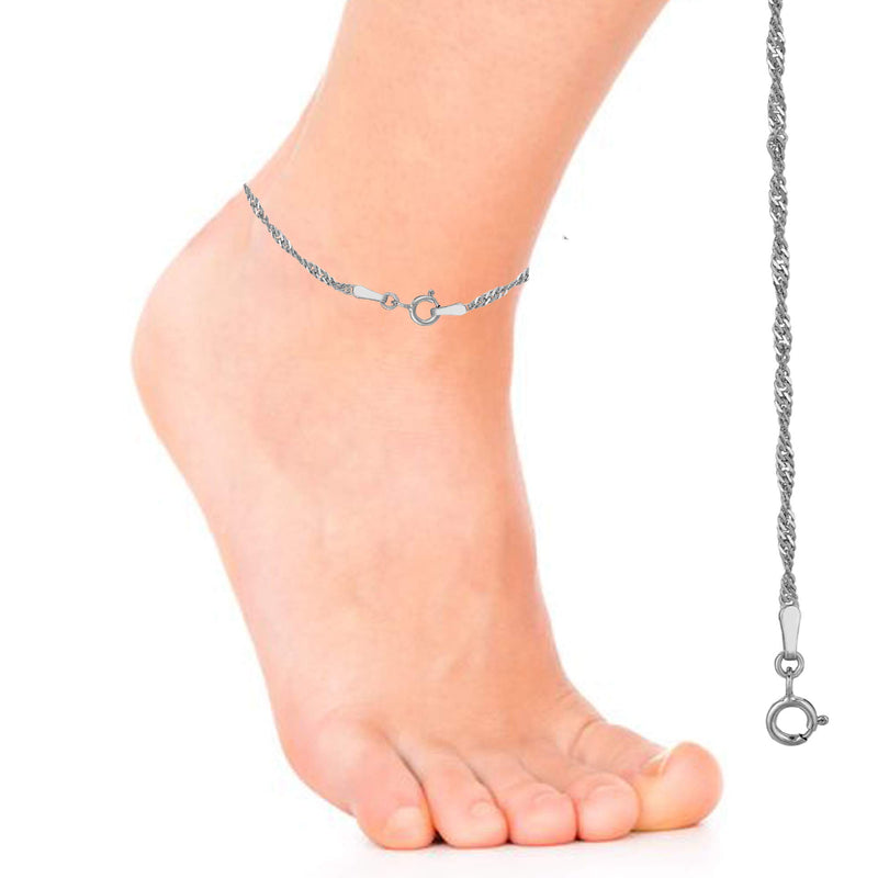 [Australia] - Ritastephens Italian Sterling Silver 1.7mm Shiny Singapore Sparkle Chain Anklet or Necklace 11" Anklet 