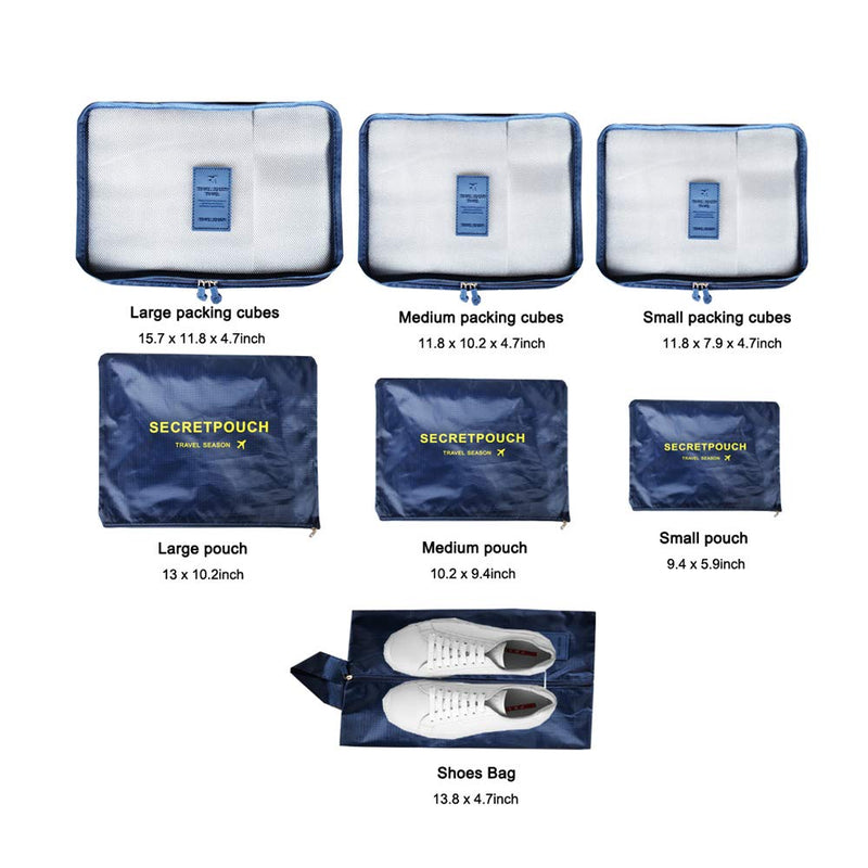 [Australia] - 7PCS Travel Packing Cubes for Suitcases, TOYESS Waterproof Nylon Luggage Organiser Storage Bags Value Set for Backpack, Navy Blue 7pcs-navy Blue 