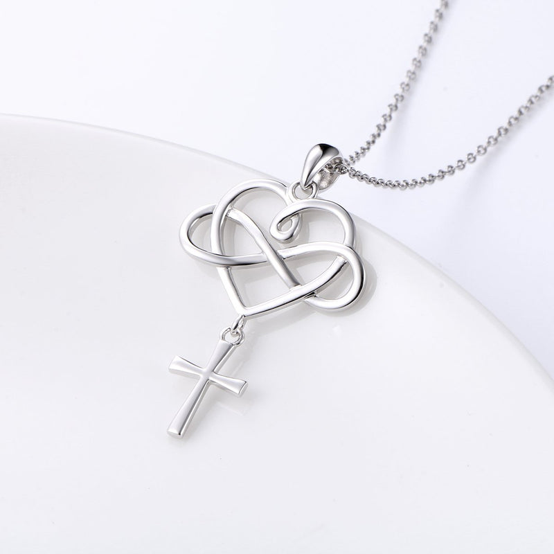 [Australia] - LINLIN FINE JEWELRY Cross Necklace 925 Sterling Silver Infinity Love of God Heart Cross Pendant Necklace Christian Gift for Women Girls 