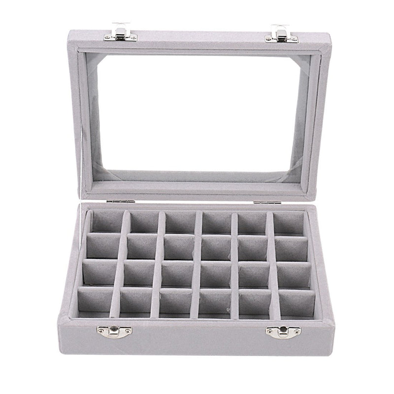 [Australia] - MeJell 24 Slot Velvet Glass Jewelry Box Organizer Rings Earrings Tray Display Storage Case Grey 