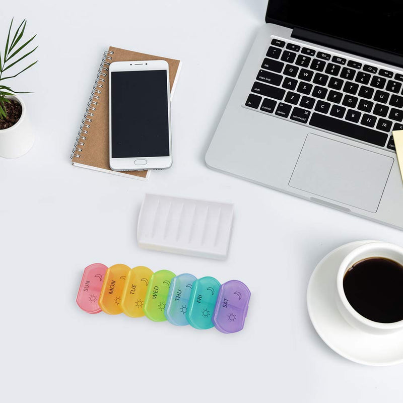 [Australia] - Little Daily Pill Box Case AM PM for 7 Day, Small Pocket Purse Pills Holder, Cute Drug Organiser Container 2 Times a Day Rainbow01 