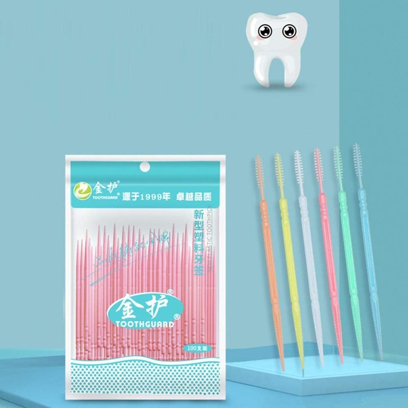[Australia] - Healifty 500pcs Interdental Brushes 6.3cm Double-Head Design Toothpicks Plastic Dental Picks for Oral Care 
