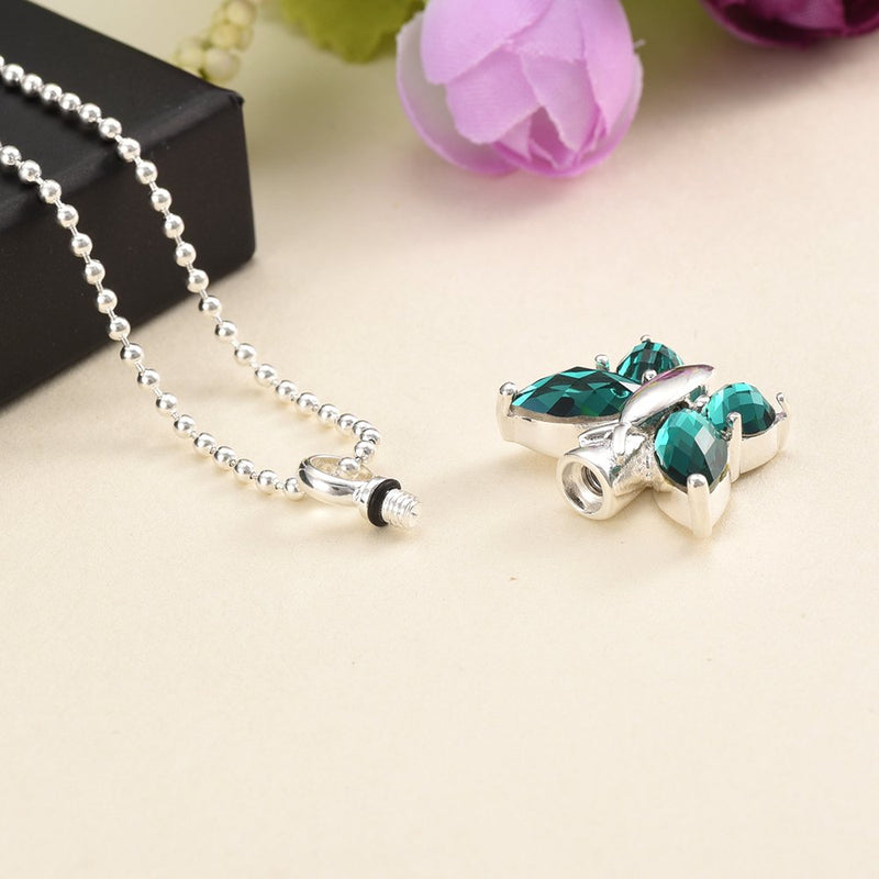 [Australia] - constantlife Cremation Jewelry for Ashes Memorial Urn Necklace Silver Plated Elegant Butterfly Shape Crystal Pendant Keepsake for Human Pets Green 