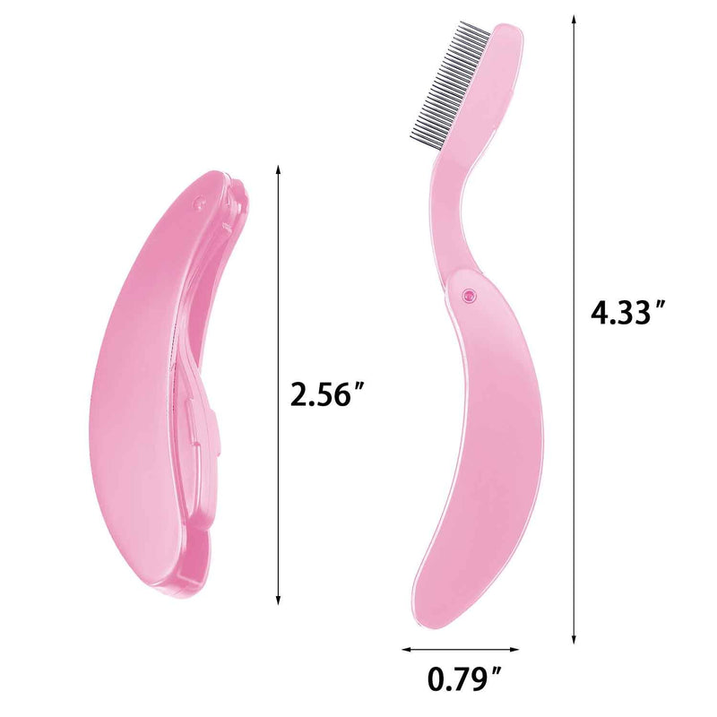 [Australia] - TecUnite 4 Packs Folding Eyelash Comb, Stainless Steel Teeth Eyebrow Comb Lash and Brow Makeup Brush (Pink) 4 Pink 