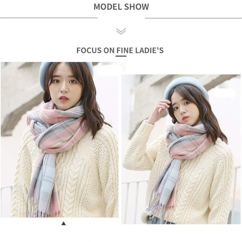 [Australia] - Winter Plaid Soft Scarf,Tartan Check Cashmere Scarves Wraps for women Wool Warm Spinning Tassel Shawl Long Stole Pink 