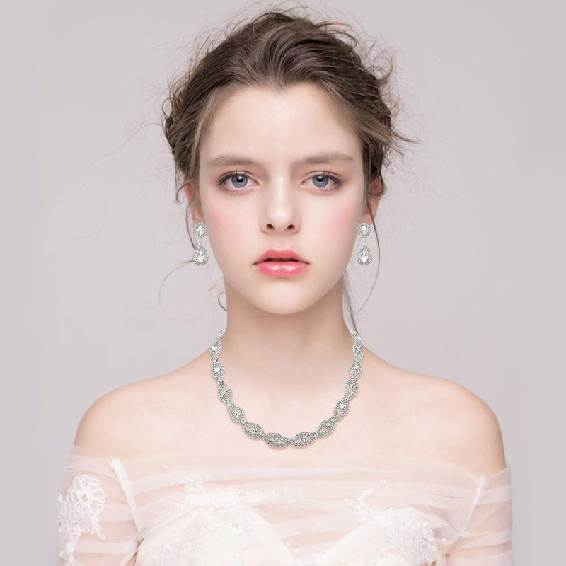 [Australia] - BriLove Wedding Jewelry Sets for Brides Rhinestone Crystal Infinity Teardrop Marquise Choker Necklace Dangle Earrings for Women Style-01 