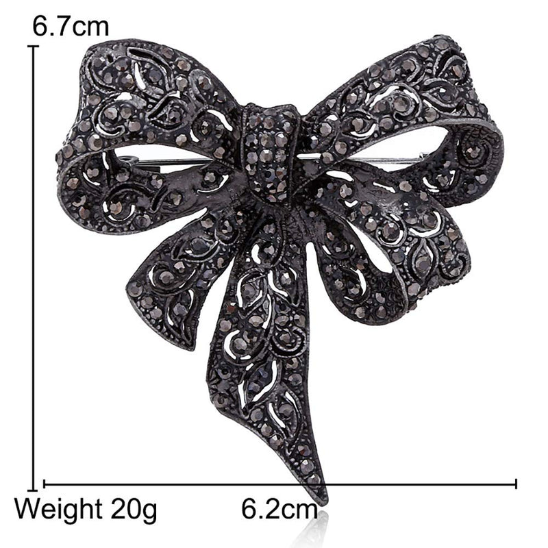 [Australia] - MIXIA Black Color Rhinestone Bow Brooches for Women Large Bowknot Brooch Pin Vintage Jewelry Winter Accessories 