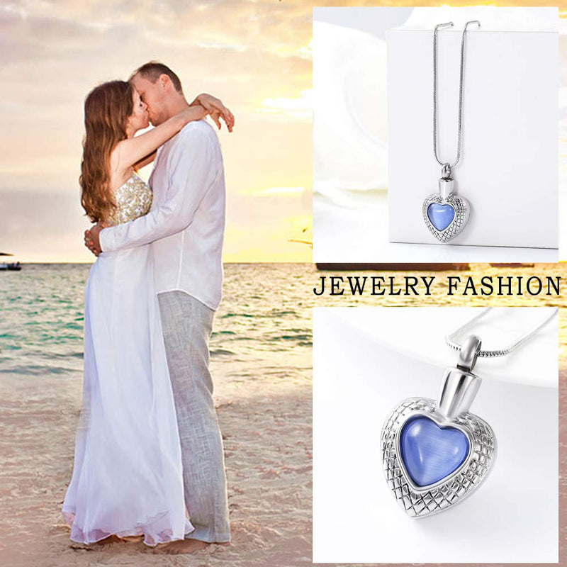 [Australia] - zeqingjw Cremation Jewelry Stainess Steel Carved Blank Heart Urn Necklace Memorial Lockets Keepsake Pendants for Ashes for Men/Women Blue-2 