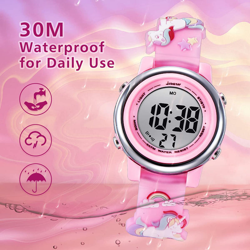 [Australia] - Kids Watches Girls Watch Ages 3-12 Toddler Digital Sports Waterproof 3D Cartoon 7 Color Lights Wrist Watch for Girls Little Child Pink 