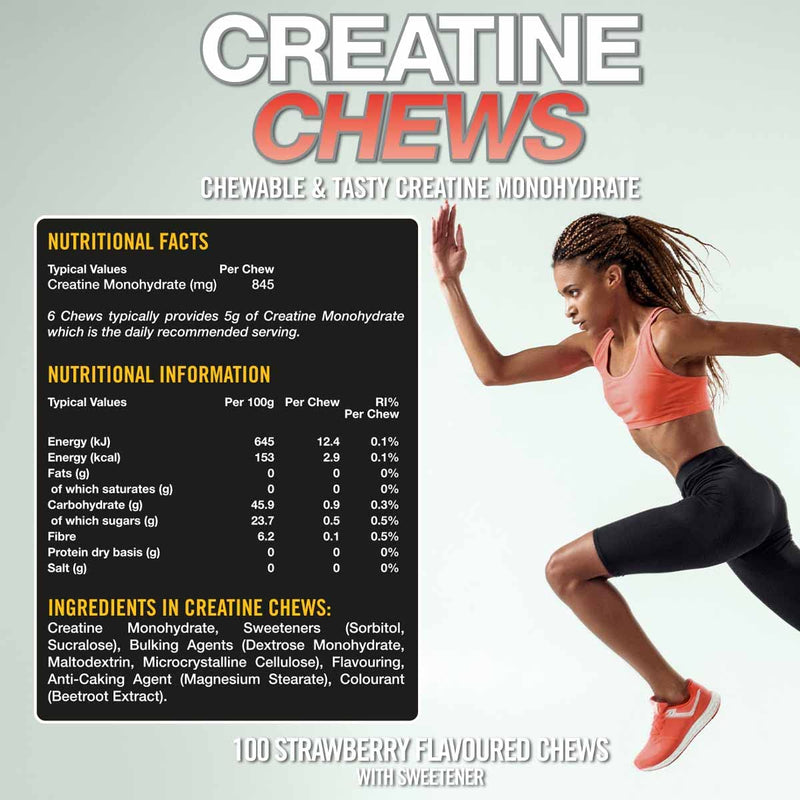 [Australia] - VOW Nutrition Creatine Chews,100 Strawberry Flavoured Chews, Creatine Monohydrate, Convenient & Tasty Chewable Creatine Informed Sports Approved (Strawberry) 