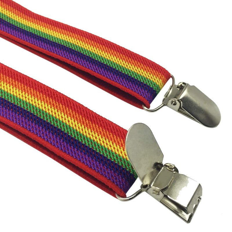 [Australia] - Mens Womens Skinny Y-Back Adjustable Elastic Suspenders Pure Color Striped Shoulder Strap Rainbow Stripe 