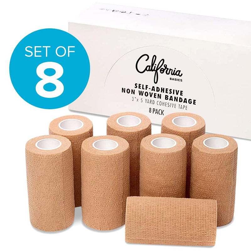 [Australia] - Self Adhering Bandage Wrap (Bundle Pack of 8) | 3 Inch by 5 Yards Non Woven Self Adhesive Bandage Wrap | Brown Athletic Tape for Wrist, Hand and Ankle wrap | Premium-Grade Medical Bandage Tape 8 Count (Pack of 1) 
