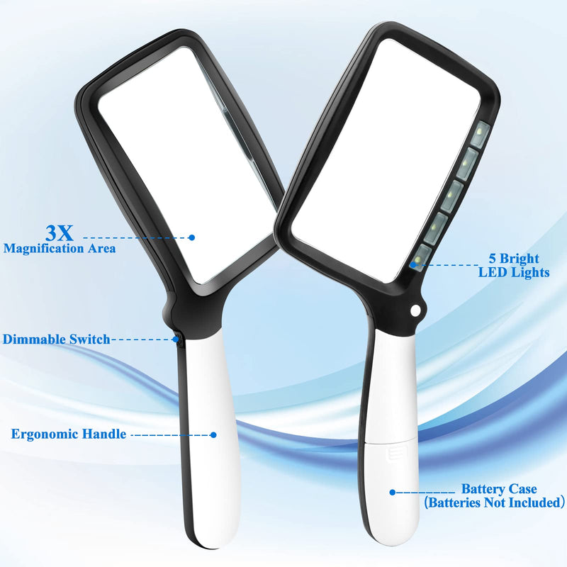 [Australia] - Magnifying Glass for Reading, Handheld Magnifier with 5 Ultra-Bright LED Lights for Reading, Sewing, Cross Stitch and Close Work 