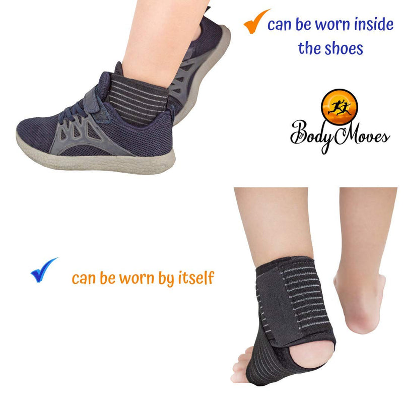 [Australia] - BodyMoves Kid's Ankle Brace Support Plus Hot and Cold Ice Pack (Sporty Black, Small for Little Kids (US 12-3)) Sporty Black Small for Little Kids (US 12-3) 