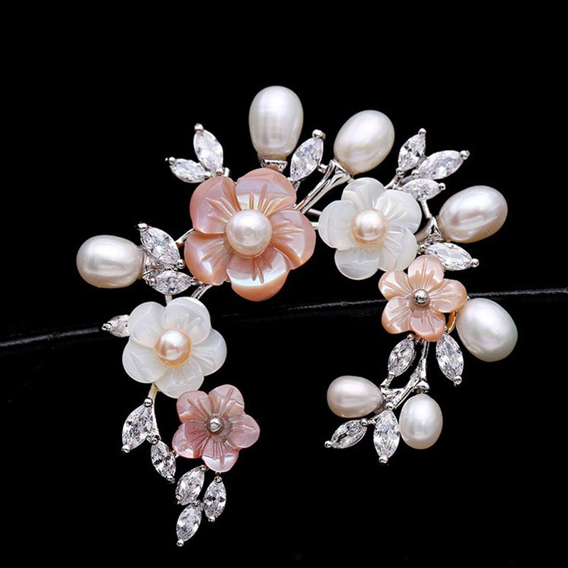 [Australia] - SHAN LI HUA Fashionable Accessories Shell Pearl Flower Brooch Women Safety Pin White Pink … xz-8004-platinum plating 