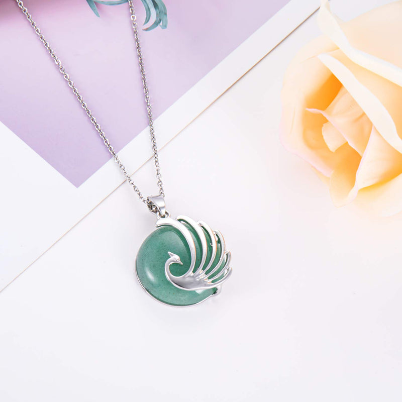 [Australia] - LS_JWZ Women's Peacock Pendant Necklace, Crystal Necklace Gemstone Healing Chakra Necklace, Lucky Gift for Women and Girls, Matched with Stainless Steel Chain Strap Gift Box Green Aventurine 