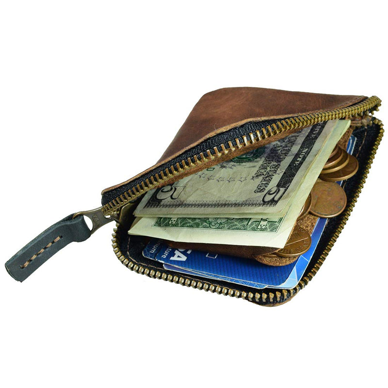 [Australia] - Hide & Drink, Leather Zippered Card Wallet, Holds Up to 8 Cards Plus Folded Bills & Coins, Cash Organizer, Everyday Accessories, Handmade Includes 101 Year Warranty :: Bourbon Brown 